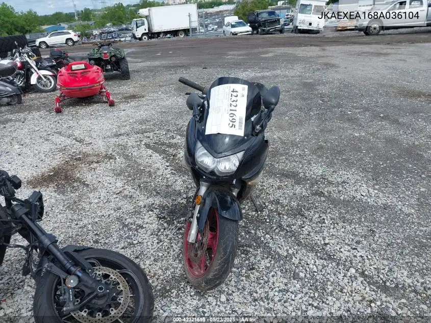 2008 Kawasaki Ex650 A VIN: JKAEXEA168A036104 Lot: 42321695