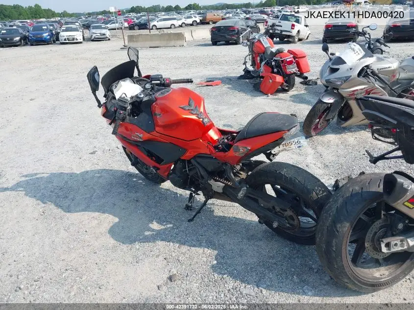 2017 Kawasaki Ex650 F VIN: JKAEXEK11HDA00420 Lot: 42391732