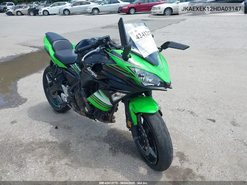 2017 Kawasaki Ex650 F VIN: JKAEXEK12HDA03147 Lot: 42412175