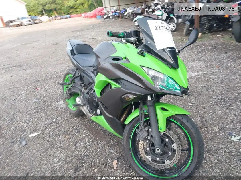 2019 Kawasaki Ex650 J VIN: JKAEXEJ11KDA03178 Lot: 42756518