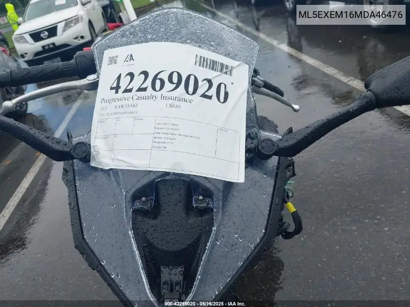 2021 Kawasaki Ex650 M VIN: ML5EXEM16MDA46476 Lot: 42269020
