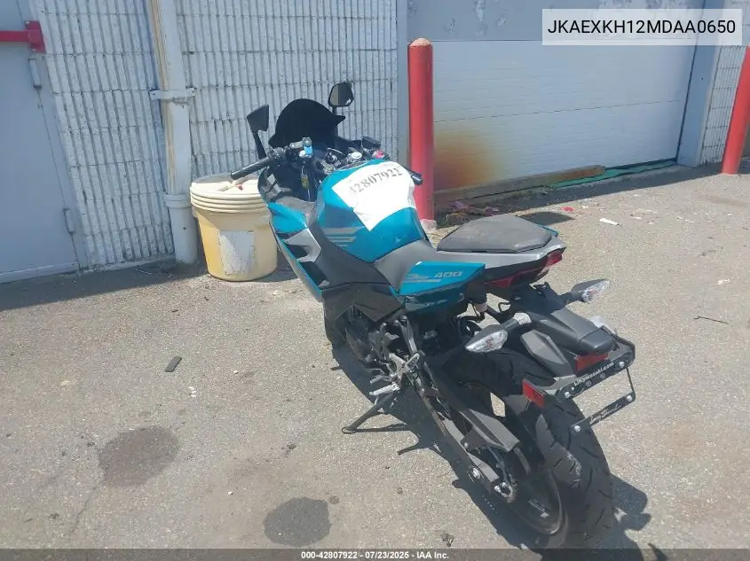2021 Kawasaki Ex400 VIN: JKAEXKH12MDAA0650 Lot: 42807922