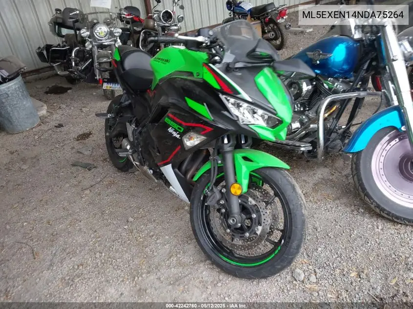 2022 Kawasaki Ex650 N VIN: ML5EXEN14NDA75264 Lot: 42242760