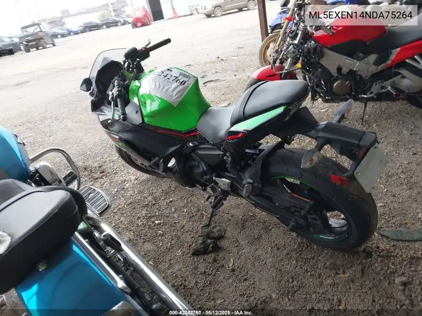 2022 Kawasaki Ex650 N VIN: ML5EXEN14NDA75264 Lot: 42242760