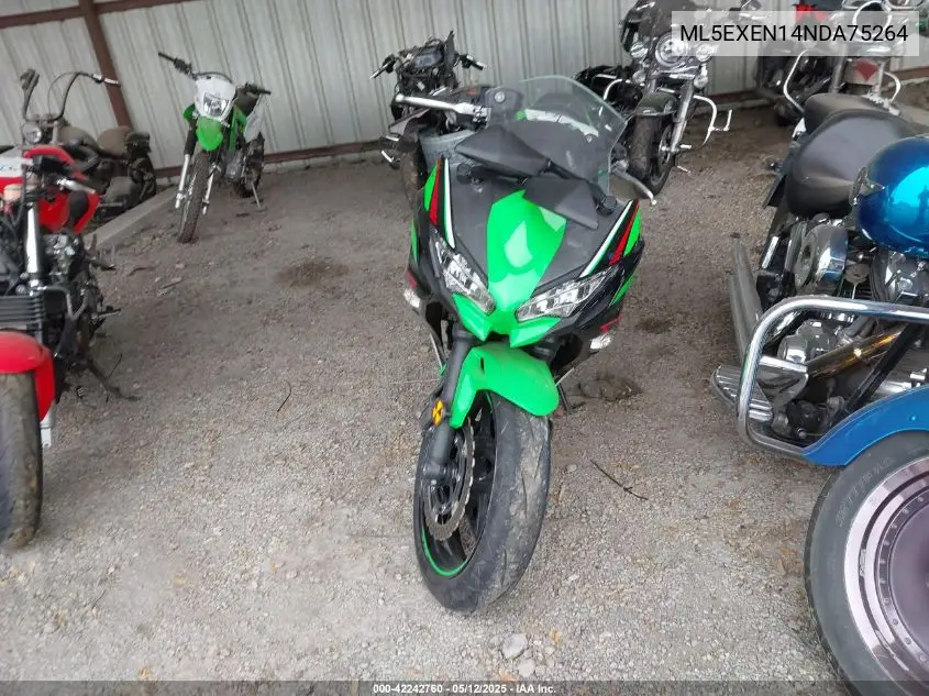 2022 Kawasaki Ex650 N VIN: ML5EXEN14NDA75264 Lot: 42242760
