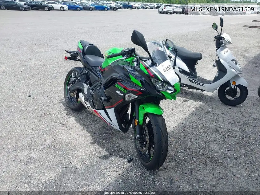 2022 Kawasaki Ex650 N VIN: ML5EXEN19NDA51509 Lot: 42652038