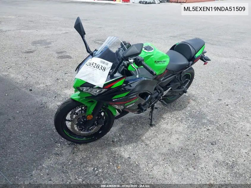 2022 Kawasaki Ex650 N VIN: ML5EXEN19NDA51509 Lot: 42652038