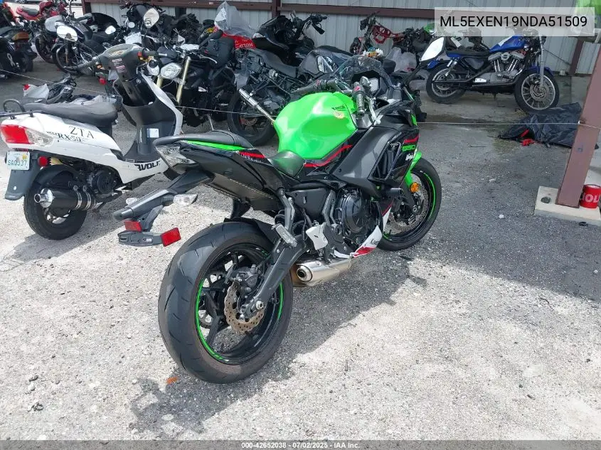 2022 Kawasaki Ex650 N VIN: ML5EXEN19NDA51509 Lot: 42652038