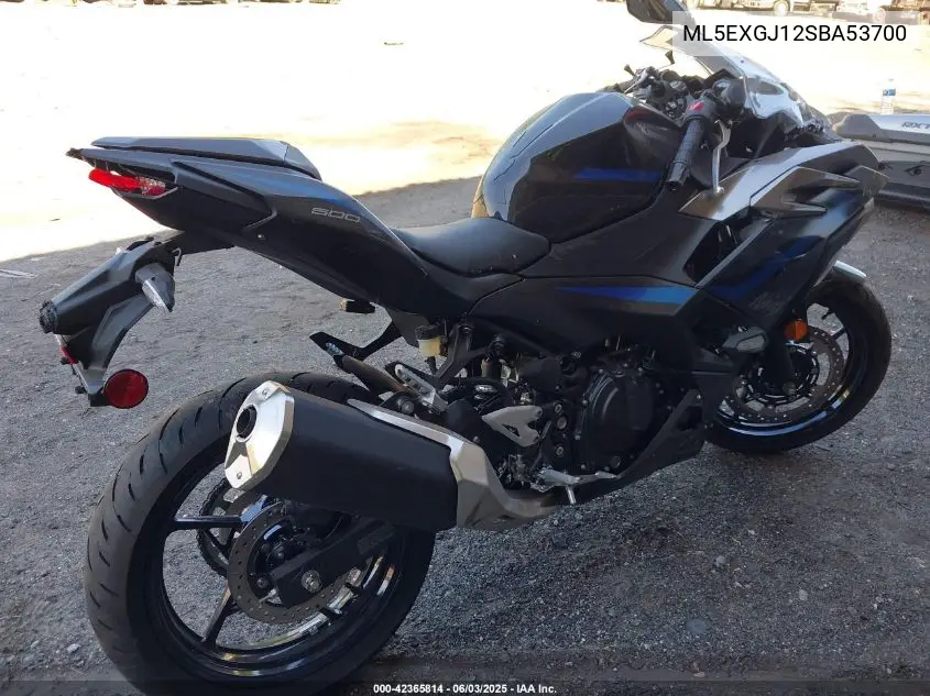 2025 Kawasaki Ex500 A/B VIN: ML5EXGJ12SBA53700 Lot: 42365814