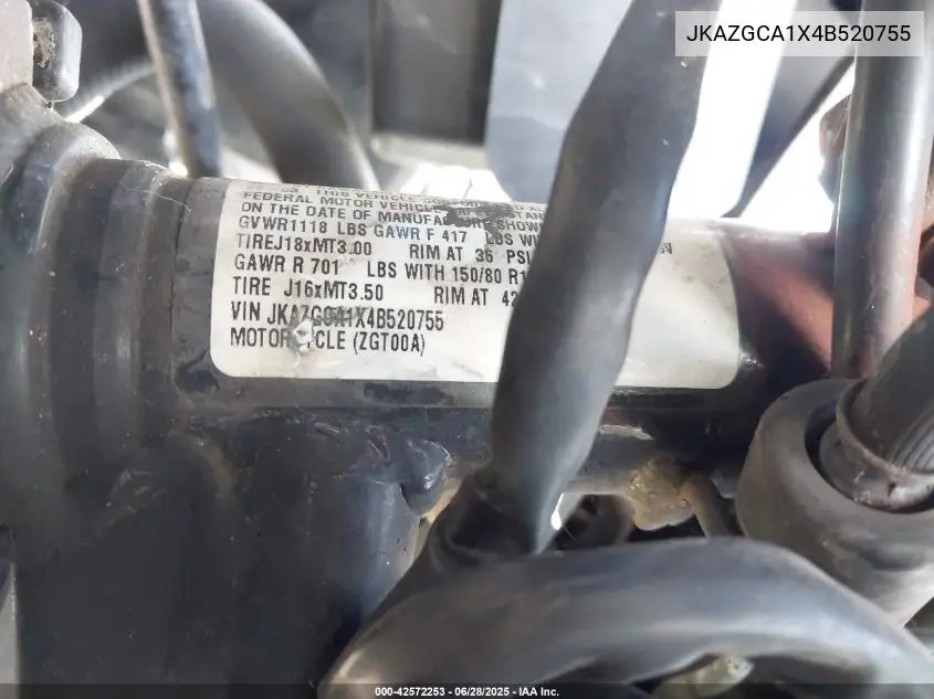 2004 Kawasaki Zg1000 VIN: JKAZGCA1X4B520755 Lot: 42572253