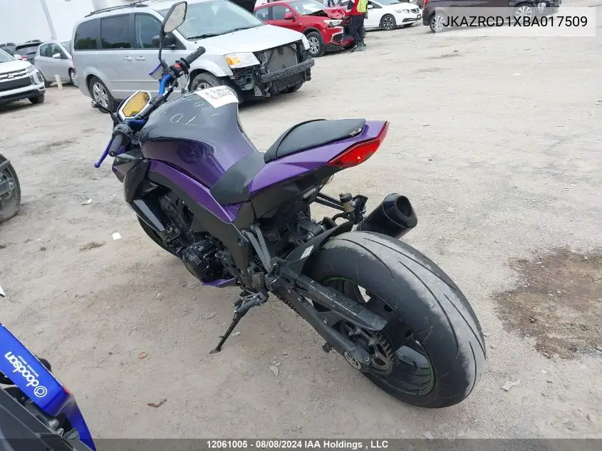 2011 Kawasaki Zr1000 D VIN: JKAZRCD1XBA017509 Lot: 12061005