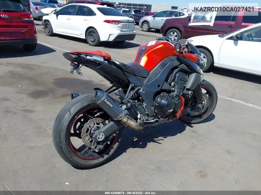 2012 Kawasaki Zr1000 D VIN: JKAZRCD10CA027421 Lot: 42486678