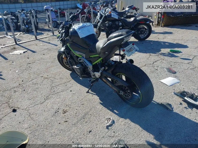 2019 Kawasaki Zr900 VIN: JKAZR2A14KA003281 Lot: 40805593