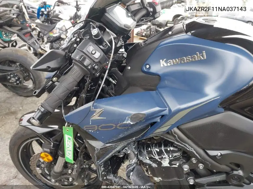 2022 Kawasaki Zr900 VIN: JKAZR2F11NA037143 Lot: 42047141