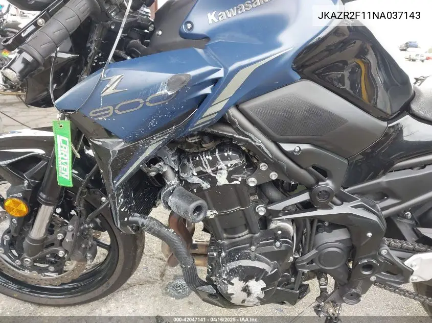 2022 Kawasaki Zr900 VIN: JKAZR2F11NA037143 Lot: 42047141