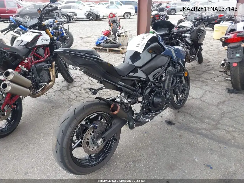 2022 Kawasaki Zr900 VIN: JKAZR2F11NA037143 Lot: 42047141
