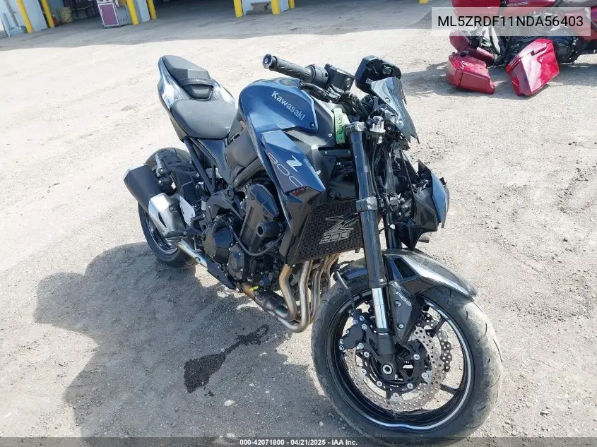 2022 Kawasaki Zr900 F VIN: ML5ZRDF11NDA56403 Lot: 42071800
