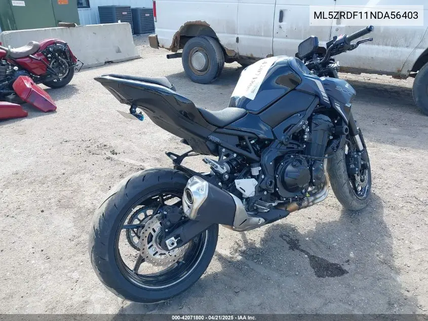 2022 Kawasaki Zr900 F VIN: ML5ZRDF11NDA56403 Lot: 42071800