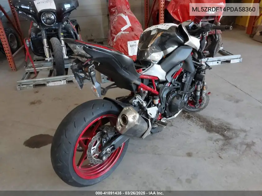 2023 Kawasaki Zr900 F VIN: ML5ZRDF14PDA58360 Lot: 41891435