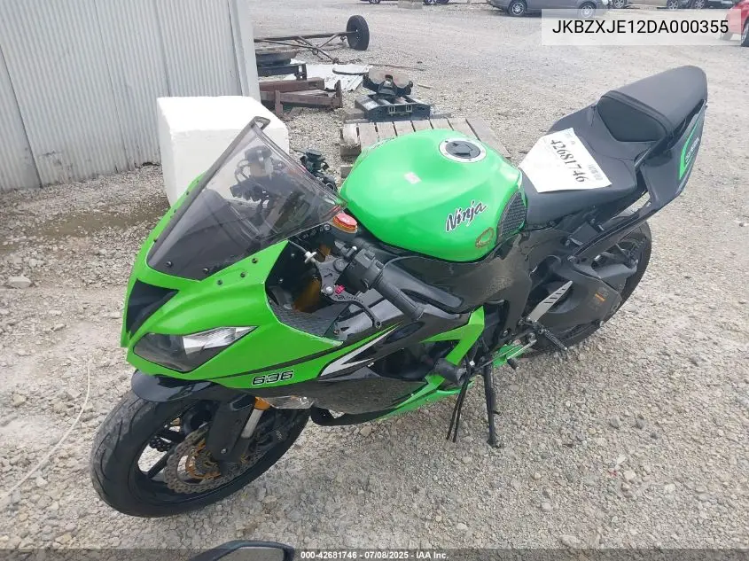 2013 Kawasaki Zx636 E VIN: JKBZXJE12DA000355 Lot: 42681746