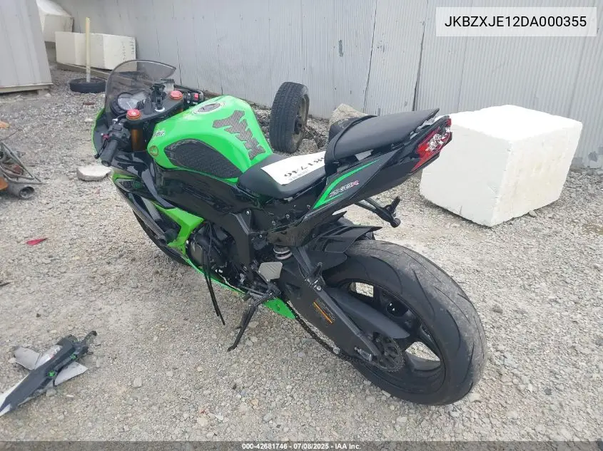 2013 Kawasaki Zx636 E VIN: JKBZXJE12DA000355 Lot: 42681746