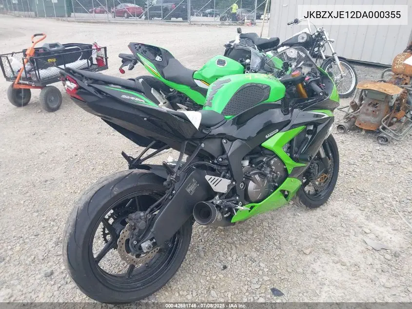 2013 Kawasaki Zx636 E VIN: JKBZXJE12DA000355 Lot: 42681746