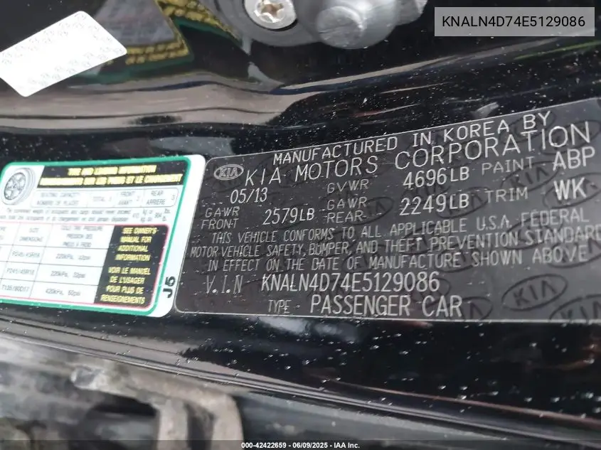 2014 Kia Cadenza Premium VIN: KNALN4D74E5129086 Lot: 42422659