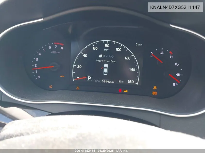 2016 Kia Cadenza Premium VIN: KNALN4D7XG5211147 Lot: 41452434
