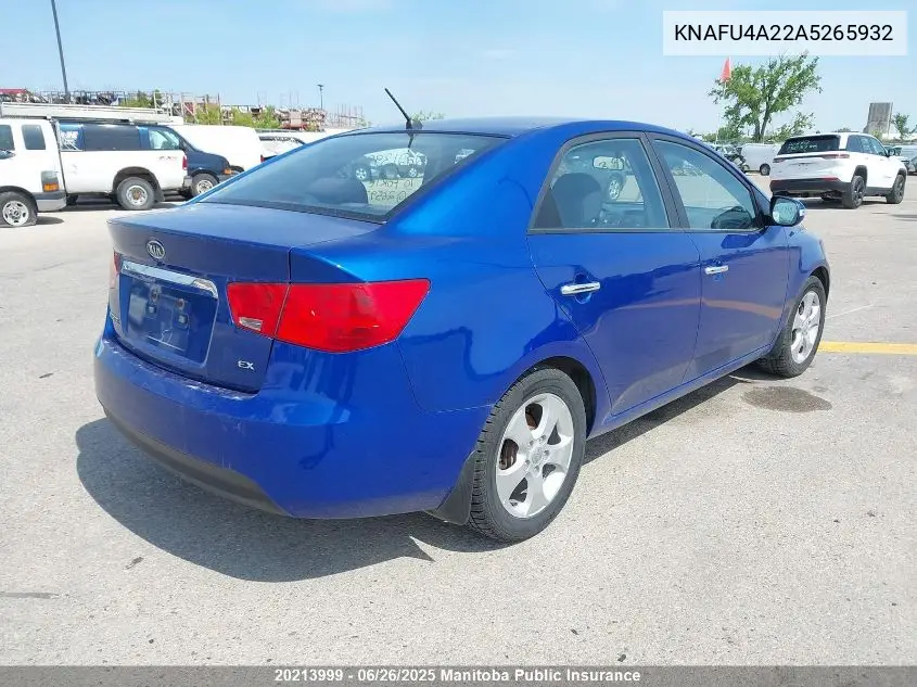 2010 Kia Forte Ex VIN: KNAFU4A22A5265932 Lot: 20213999