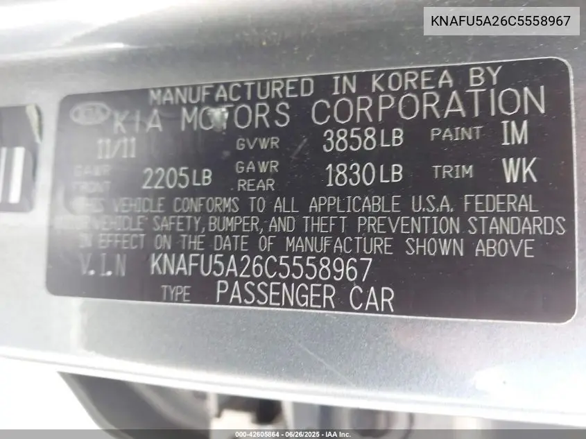 2012 Kia Forte Ex VIN: KNAFU5A26C5558967 Lot: 42605864
