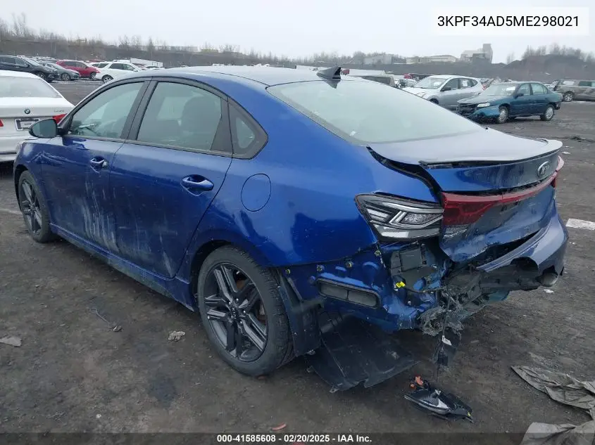 2021 Kia Forte Gt-Line VIN: 3KPF34AD5ME298021 Lot: 41585608
