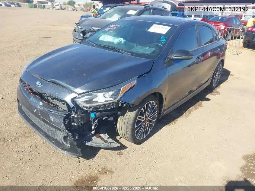 2021 Kia Forte Gt Manual VIN: 3KPF44AC0ME332192 Lot: 41657826