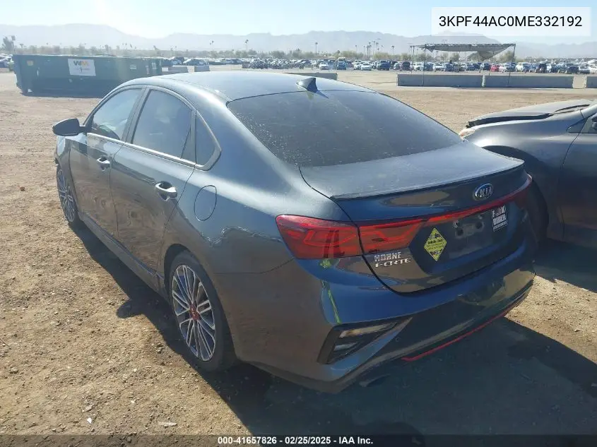 2021 Kia Forte Gt Manual VIN: 3KPF44AC0ME332192 Lot: 41657826