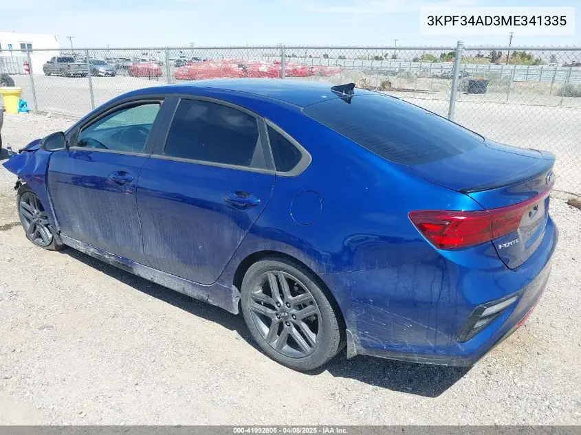 2021 Kia Forte Gt-Line VIN: 3KPF34AD3ME341335 Lot: 41992806