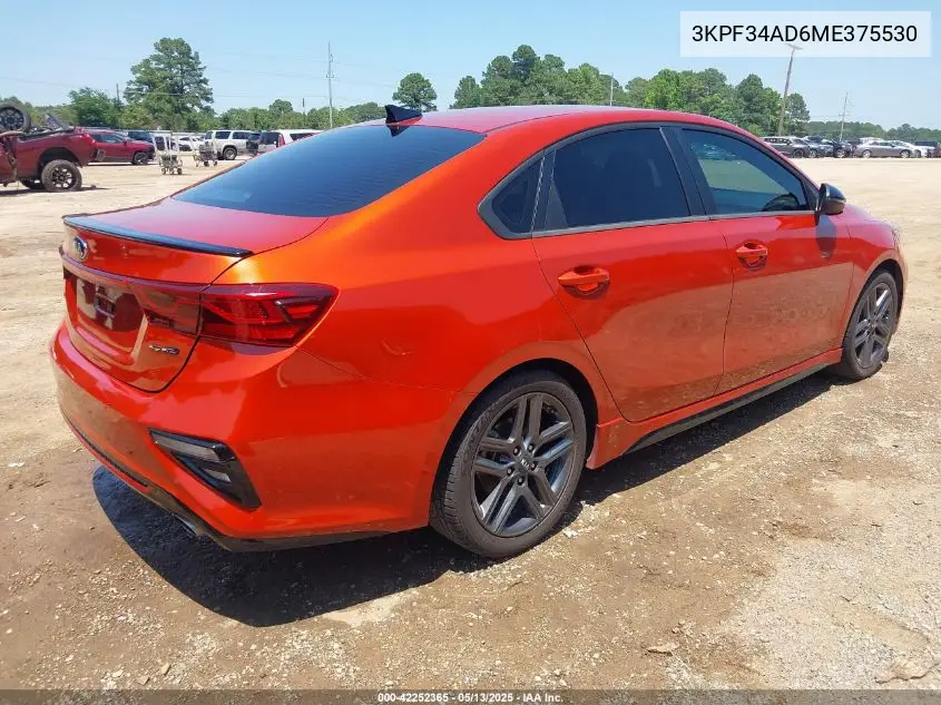 2021 Kia Forte Gt-Line VIN: 3KPF34AD6ME375530 Lot: 42252365