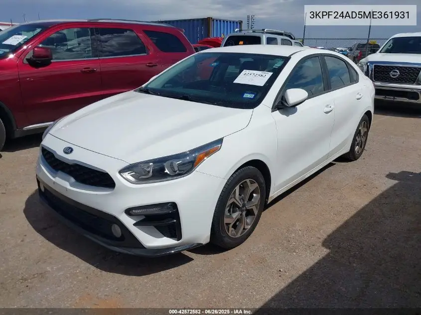 2021 Kia Forte Lxs VIN: 3KPF24AD5ME361931 Lot: 42572582