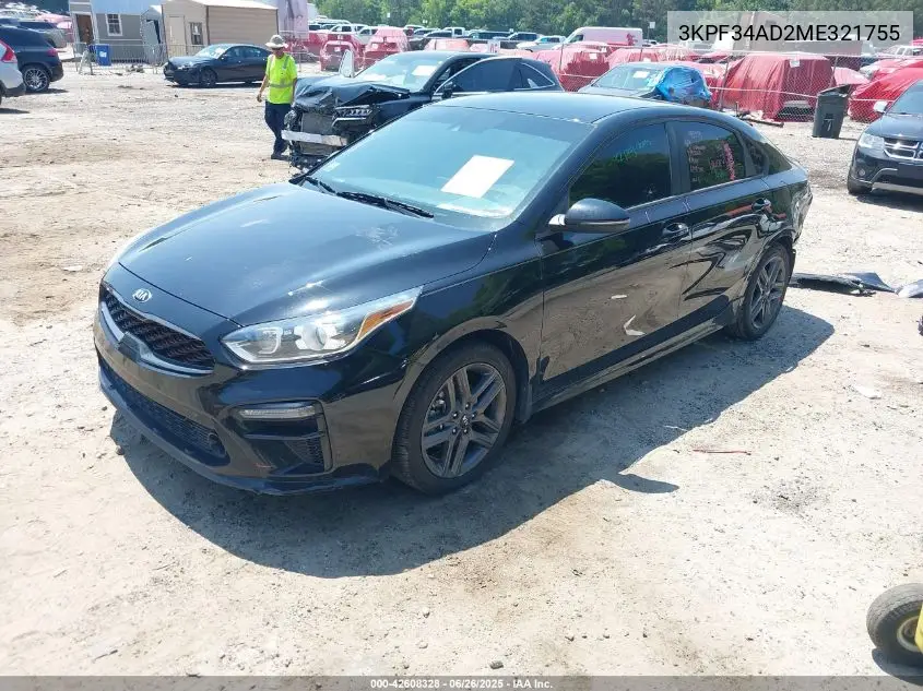 2021 Kia Forte Gt-Line VIN: 3KPF34AD2ME321755 Lot: 42608328