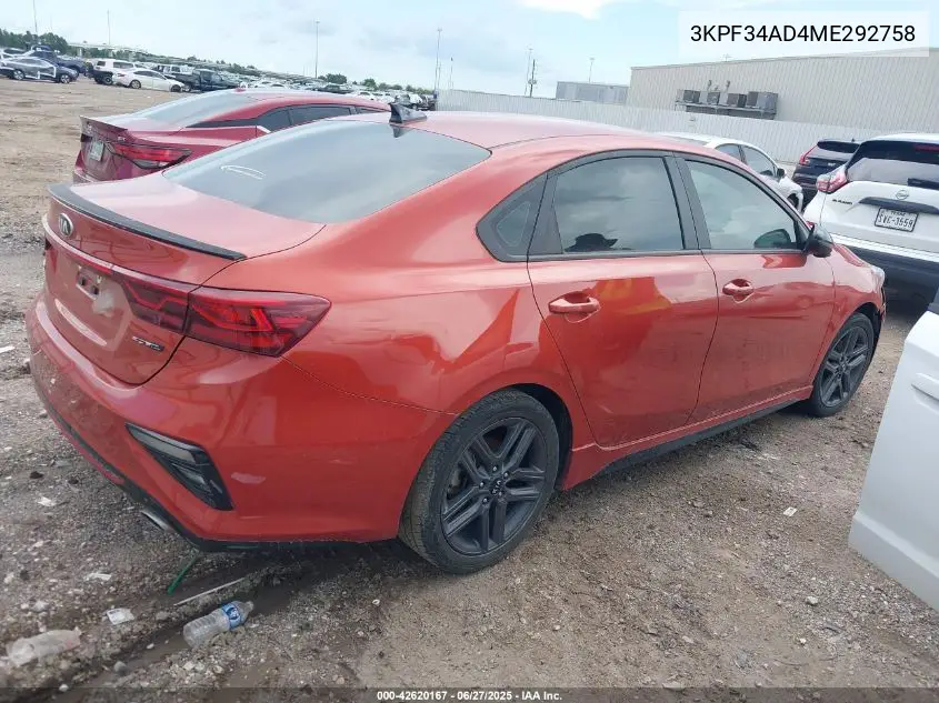 2021 Kia Forte Gt-Line VIN: 3KPF34AD4ME292758 Lot: 42620167