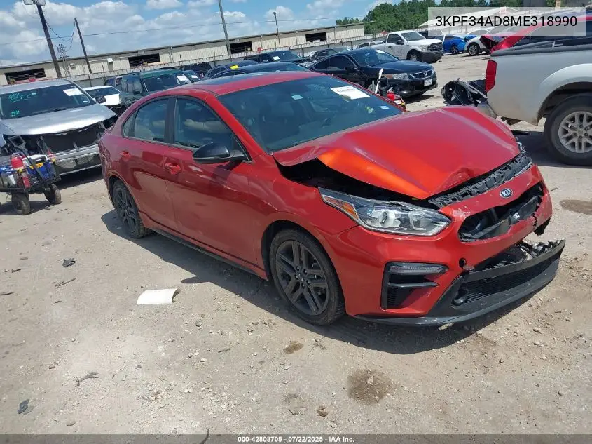 2021 Kia Forte Gt-Line VIN: 3KPF34AD8ME318990 Lot: 42808709