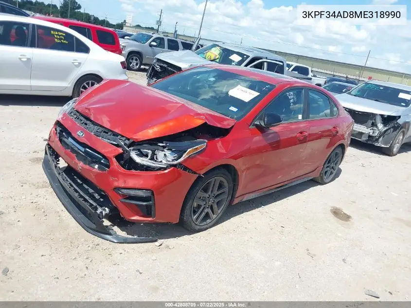 2021 Kia Forte Gt-Line VIN: 3KPF34AD8ME318990 Lot: 42808709