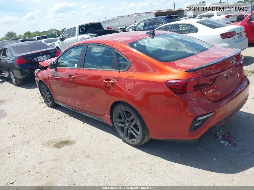 2021 Kia Forte Gt-Line VIN: 3KPF34AD8ME318990 Lot: 42808709