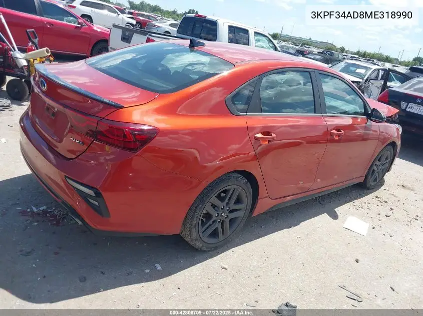 2021 Kia Forte Gt-Line VIN: 3KPF34AD8ME318990 Lot: 42808709