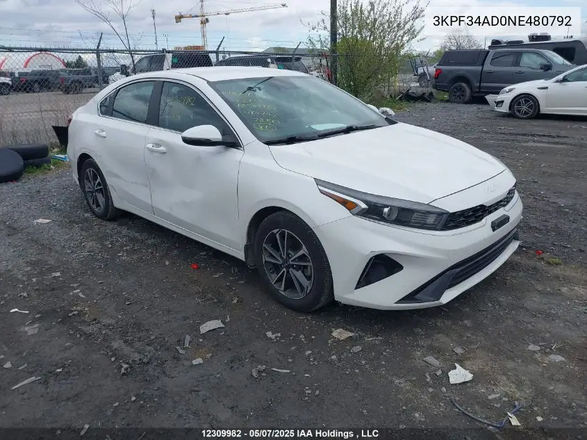2022 Kia Forte Gt Line VIN: 3KPF34AD0NE480792 Lot: 12309982