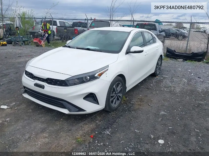 2022 Kia Forte Gt Line VIN: 3KPF34AD0NE480792 Lot: 12309982