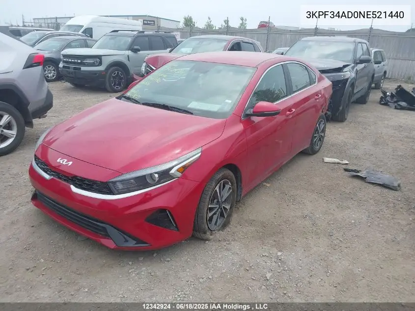 2022 Kia Forte Gt Line VIN: 3KPF34AD0NE521440 Lot: 12342924