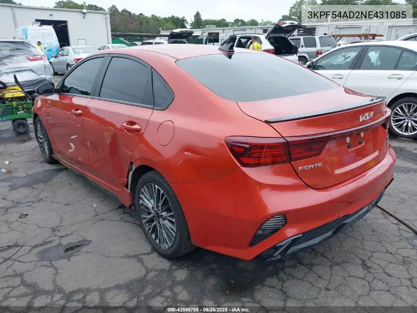 2022 Kia Forte Gt-Line VIN: 3KPF54AD2NE431085 Lot: 42595755