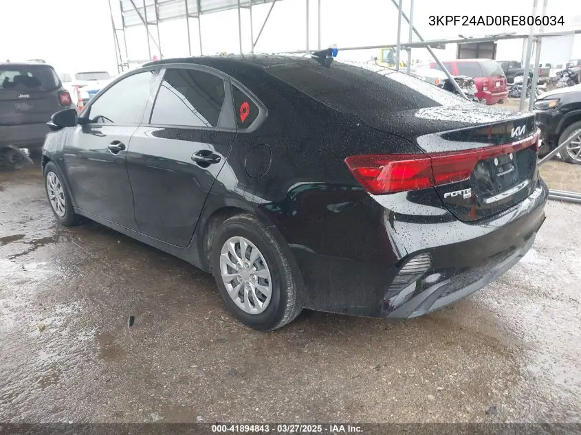 2024 Kia Forte Lx VIN: 3KPF24AD0RE806034 Lot: 41894843