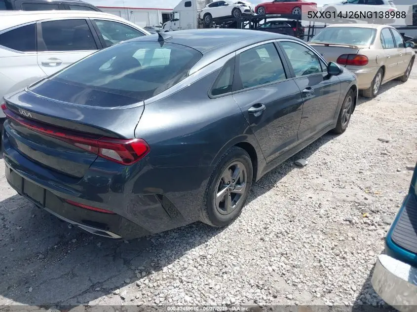 2022 Kia K5 Lxs VIN: 5XXG14J26NG138988 Lot: 42459010