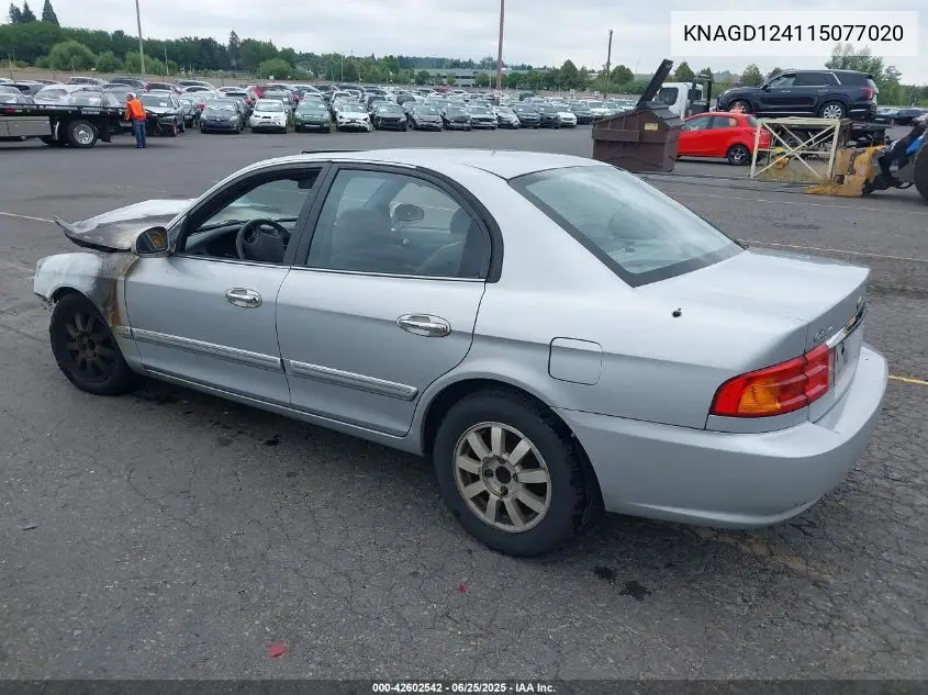2001 Kia Optima Lx V6/Se V6 VIN: KNAGD124115077020 Lot: 42602542