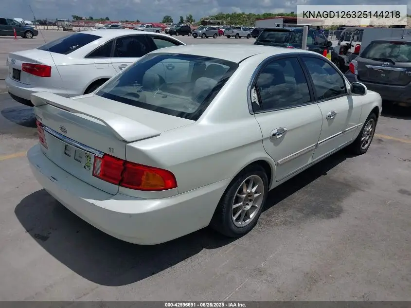 2002 Kia Optima Lx/Se VIN: KNAGD126325144218 Lot: 42596691